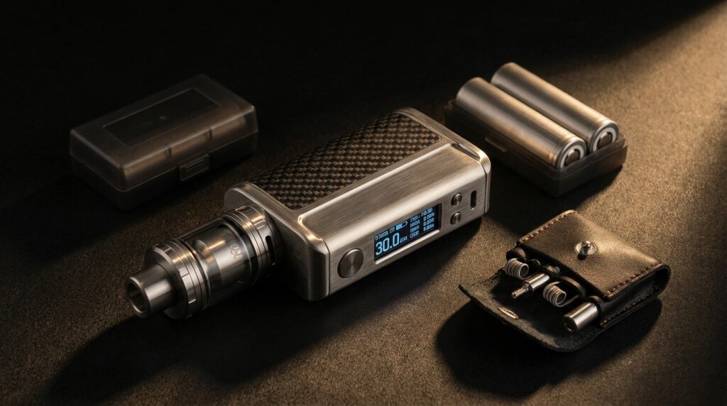 Powerful box mod vape with tank batteries and tools