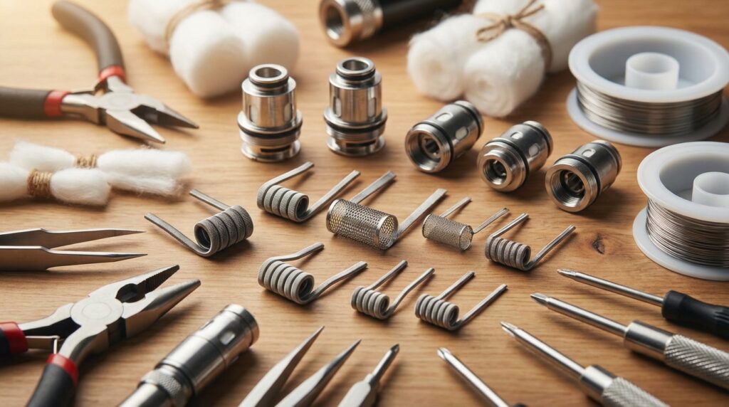 Vape coils and replacement heads with cotton wire and maintenance tools