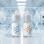 Two e-liquid bottles side by side comparing salt and freebase nicotine